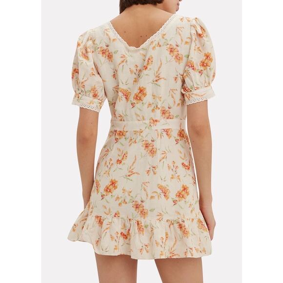 LoveShackFancy Lena Cream Yellow Floral Linen Mini Dress Medium - Picture 2 of 11